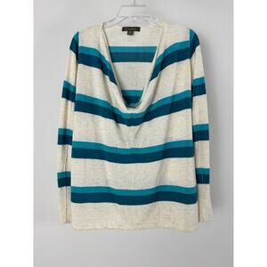 Tommy Bahama Top Sweater Womens Small Cream Teal Striped Lightweight